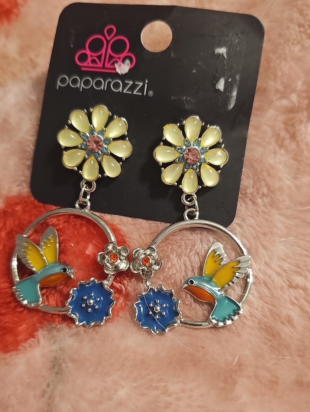paparazzi Yellow, Blue & Turquoise Hummingbird Flower Drop Earrings